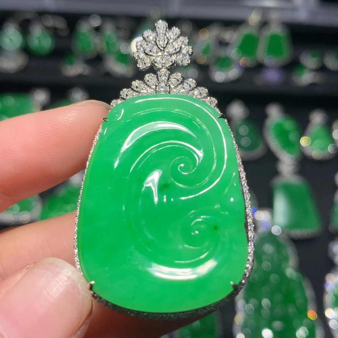 吊坠(不含链)18K金镶嵌翡翠翡翠