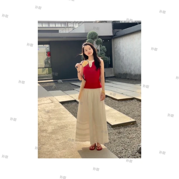 【红色马甲】百搭休闲纯色极简小V领背心