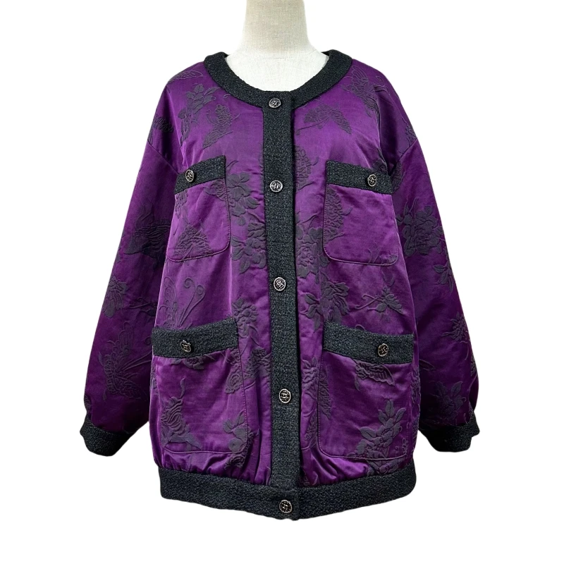 【禧禧家定制】秋冬紫色香云纱保暖棉袄J24459