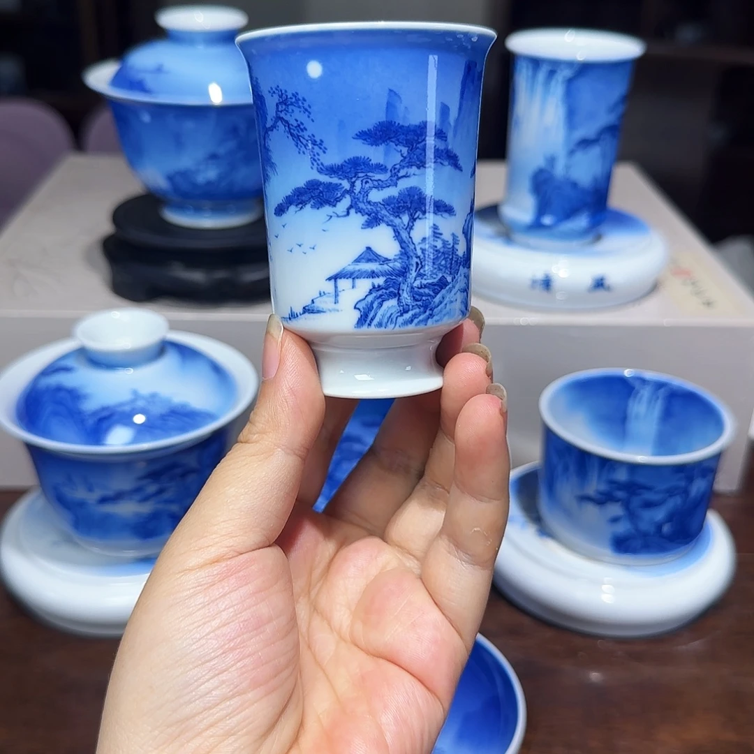 青花山水夜景杯杯