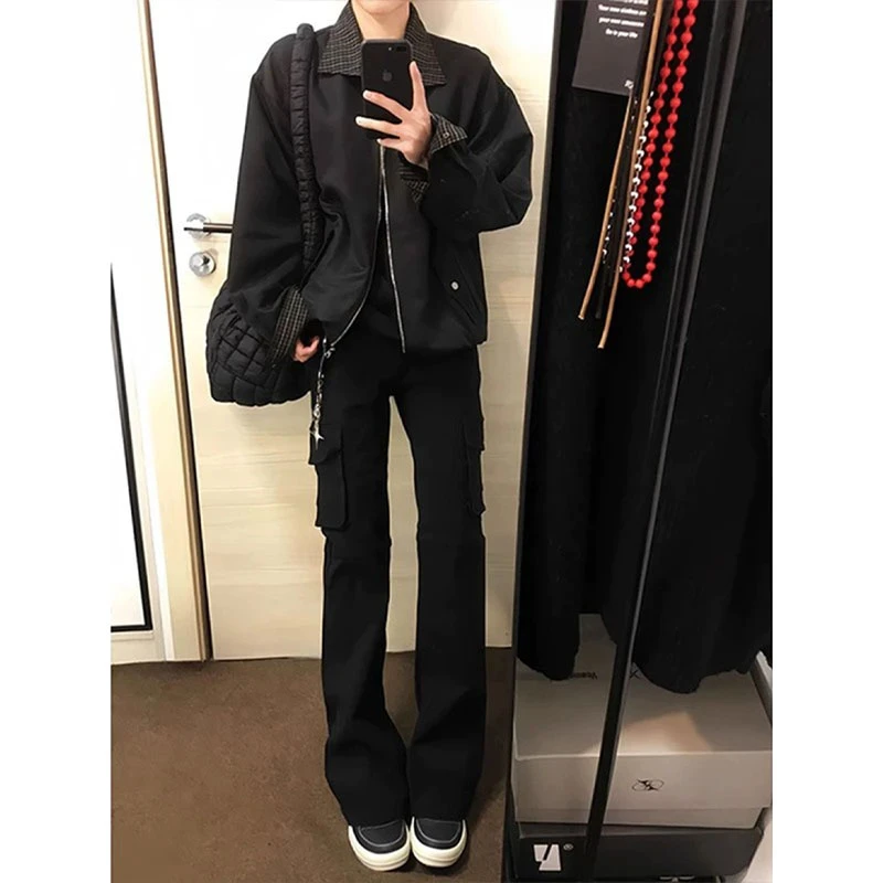 美式高街牛仔裤男款春秋季cleanfit工装裤子修身窄版直筒微喇叭裤