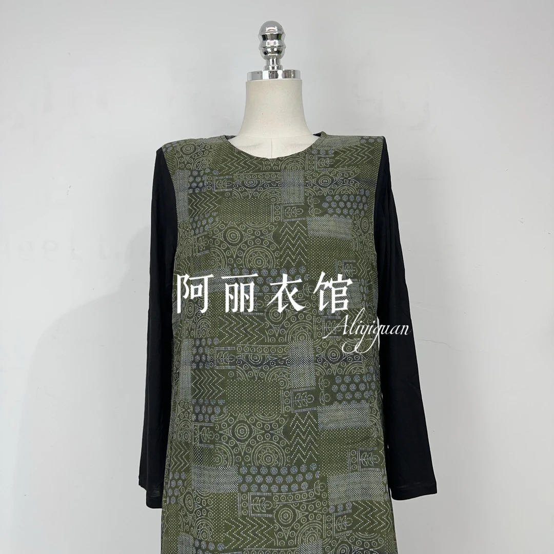 2025秋季舒服透气亲肤的优雅气质连衣裙绿色条纹假两件