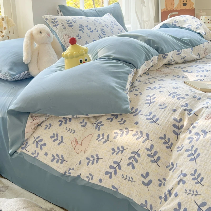 水洗泡泡棉床单四件套2025新款非全面纯棉被套床笠宿舍床上三件套