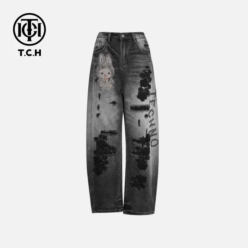 TCH私服秋冬烫钻时尚休闲百搭秋冬牛仔裤女T75C20E5106轻奢tch