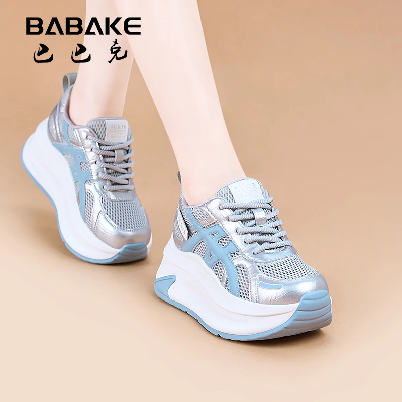 8CM网面厚底阿甘鞋女2025夏季爆款百搭软底透气增高休闲女鞋2852