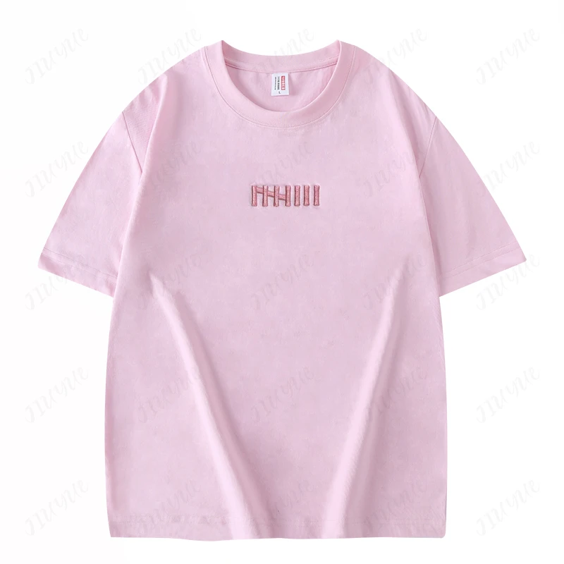 夏季新款液氨棉万针刺绣竖条男女情侣款短袖 6051