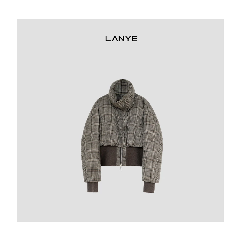 【LANYE LU】冬季复古格子保暖宽松加厚白鹅绒羽绒服外套女