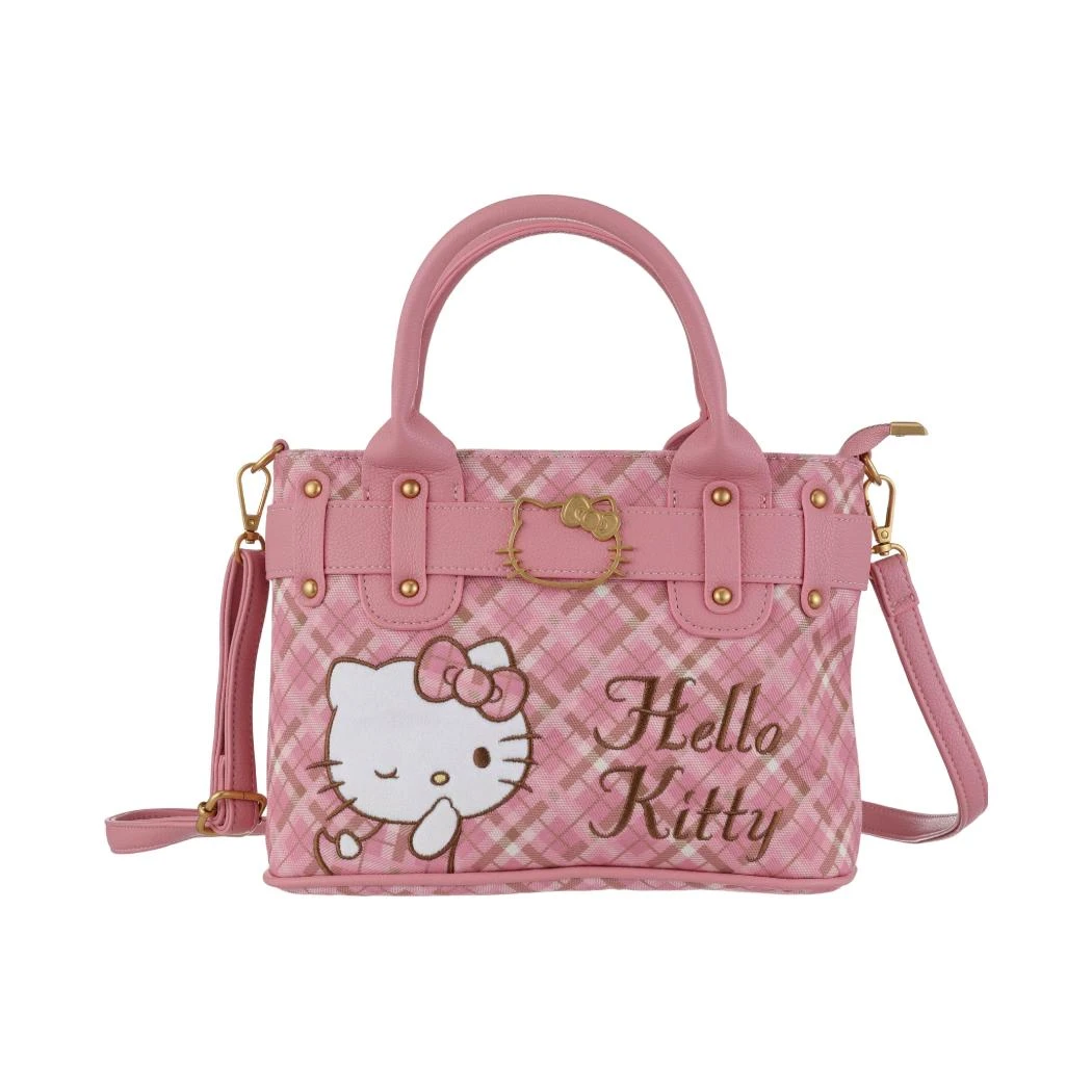 三丽鸥家族复古格纹系列斜挎托特包（粉色）-Hello Kitty款