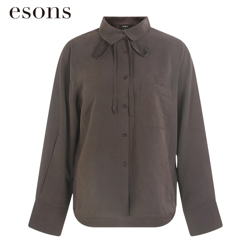 esons/爱城市【商场同款】秋季新款慵懒风系带深咖啡衬衫女36617840