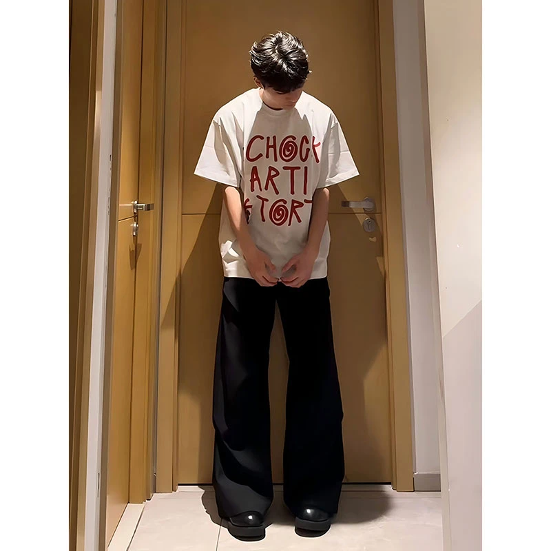 cleanfit黑色褶皱西裤垂坠感高级感工装裤子男款直筒显瘦阔腿长裤