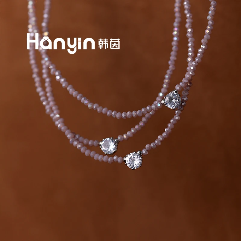 钛钢仿水晶项链 原创设计高闪温柔紫王妃气泡不掉色项链