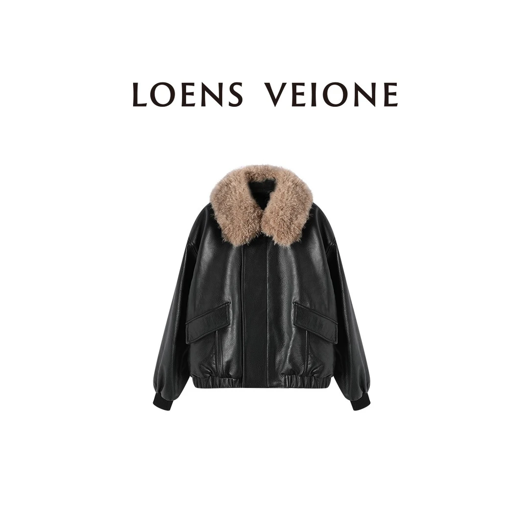 LOENS VEIONE/罗拉 100%小山羊皮100山羊绒荔枝纹皮衣24CVDP0013N