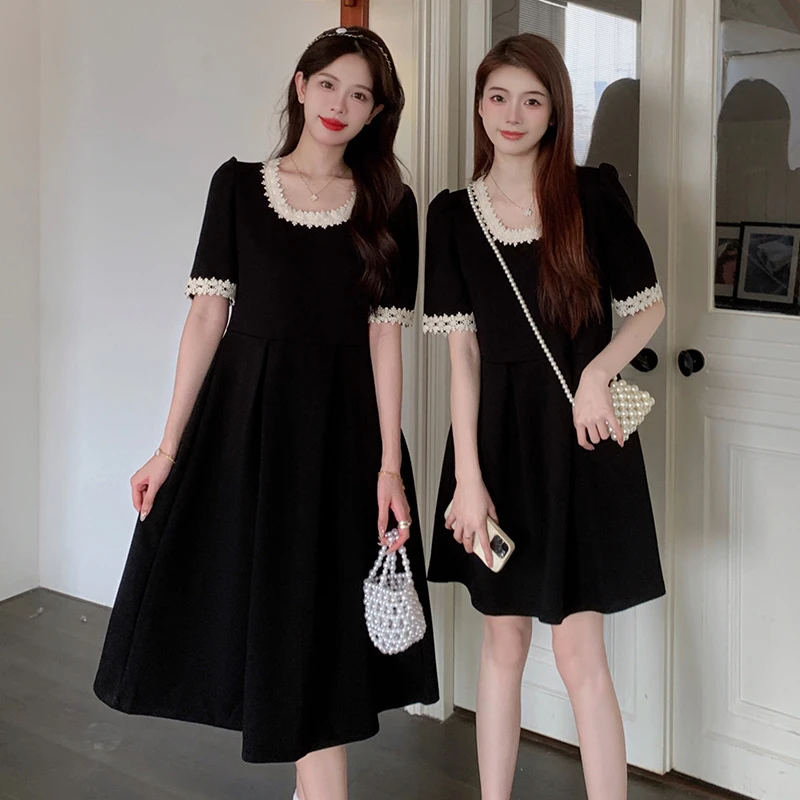 MZ030大码2025爆款新款微胖肚子高档连衣裙女款黑黑色裙子