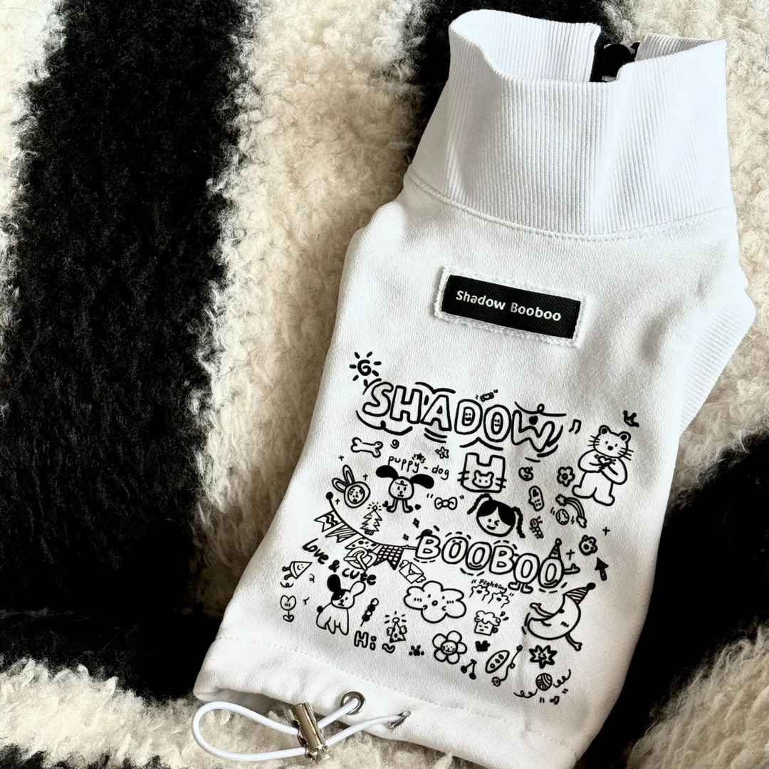 ShadowBooboo原创设计宠物小型狗狗服装黑白涂鸦拉链高领卫衣马甲