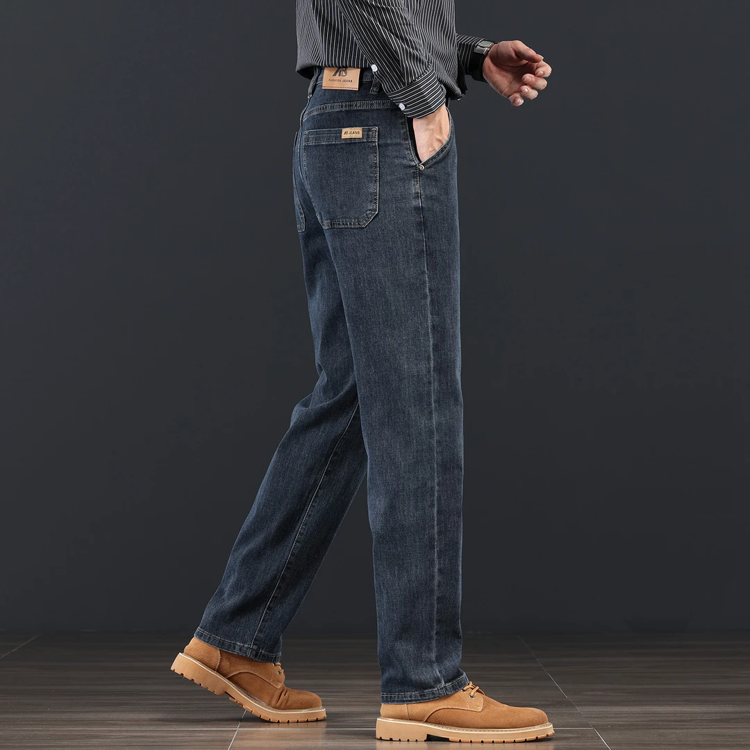 香港蓝灰色牛仔裤男士2025秋冬款宽松直筒青年商务弹力休闲长裤子