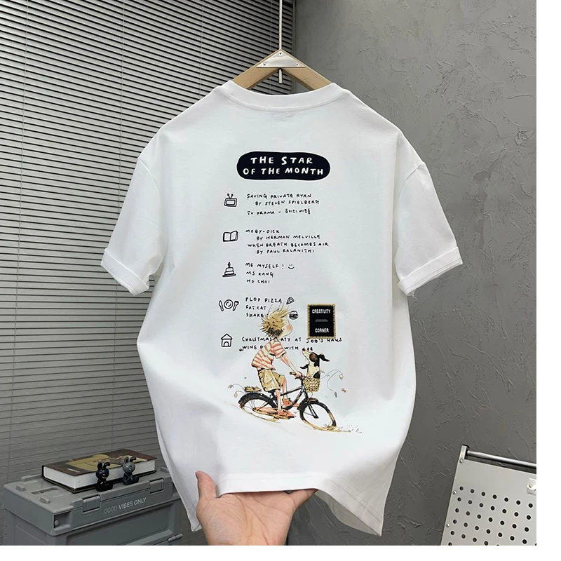 夏季新款青少年圆领日常宽松短袖情侣T恤印花卡通潮流百搭