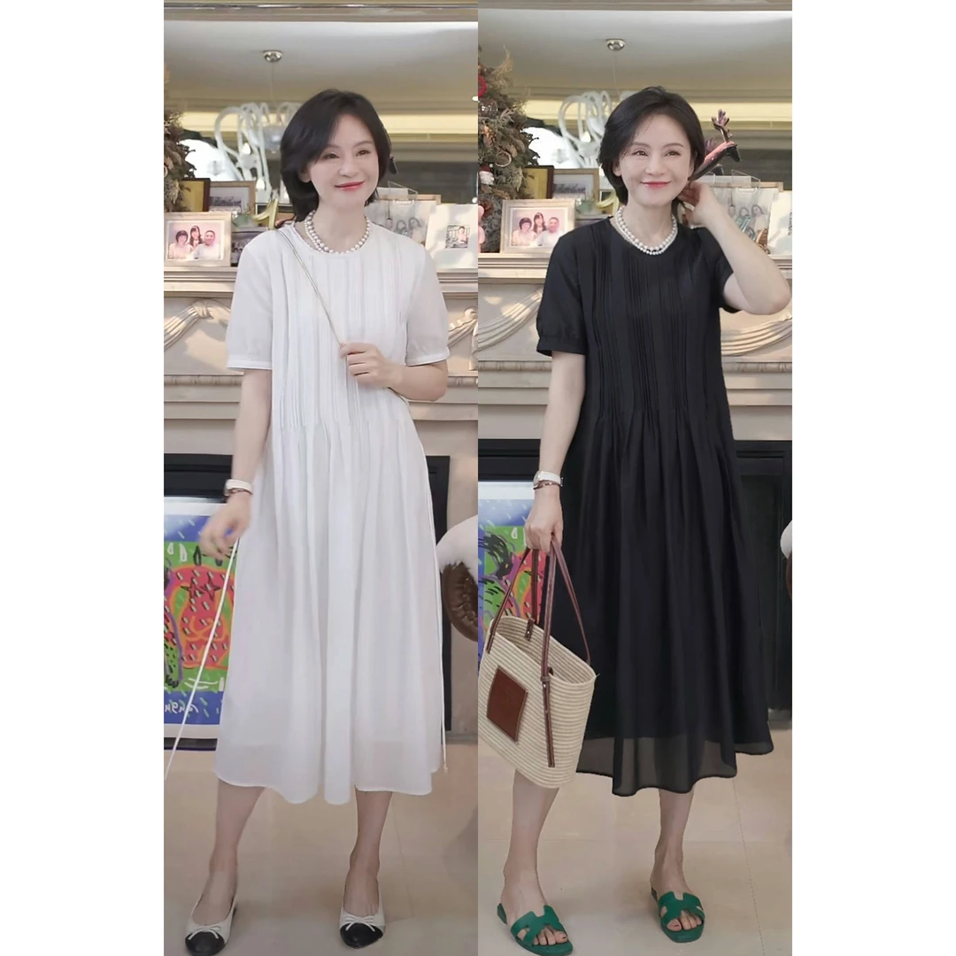 我是摩羯 橄榄树  6A级桑蚕丝棉打条蕾丝花边腰部系带夏连衣裙