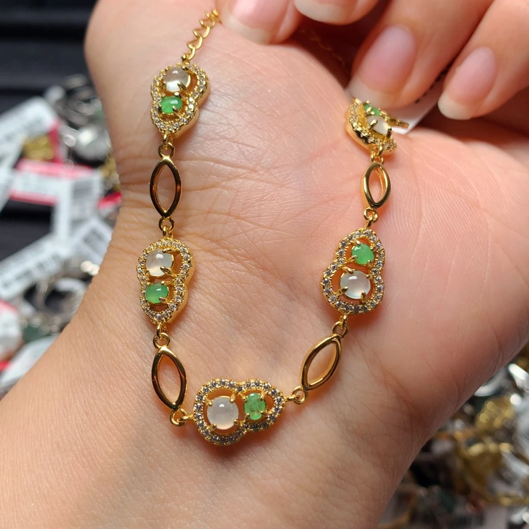 翡翠戒指银S925镶嵌天然翡翠手链