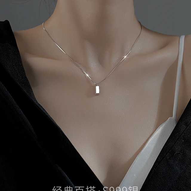老凤祥足银999纯银小方砖项炼女2025新款爆款气质轻奢小众设计感