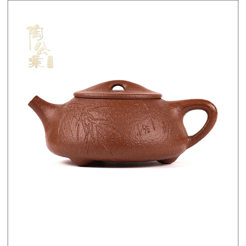 陶公粟原矿宝山降坡10目粗砂《景舟石瓢》刻绘250cc手制精美紫砂壶