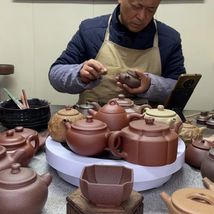 紫泥茶壶海***峰小杯半手工制作