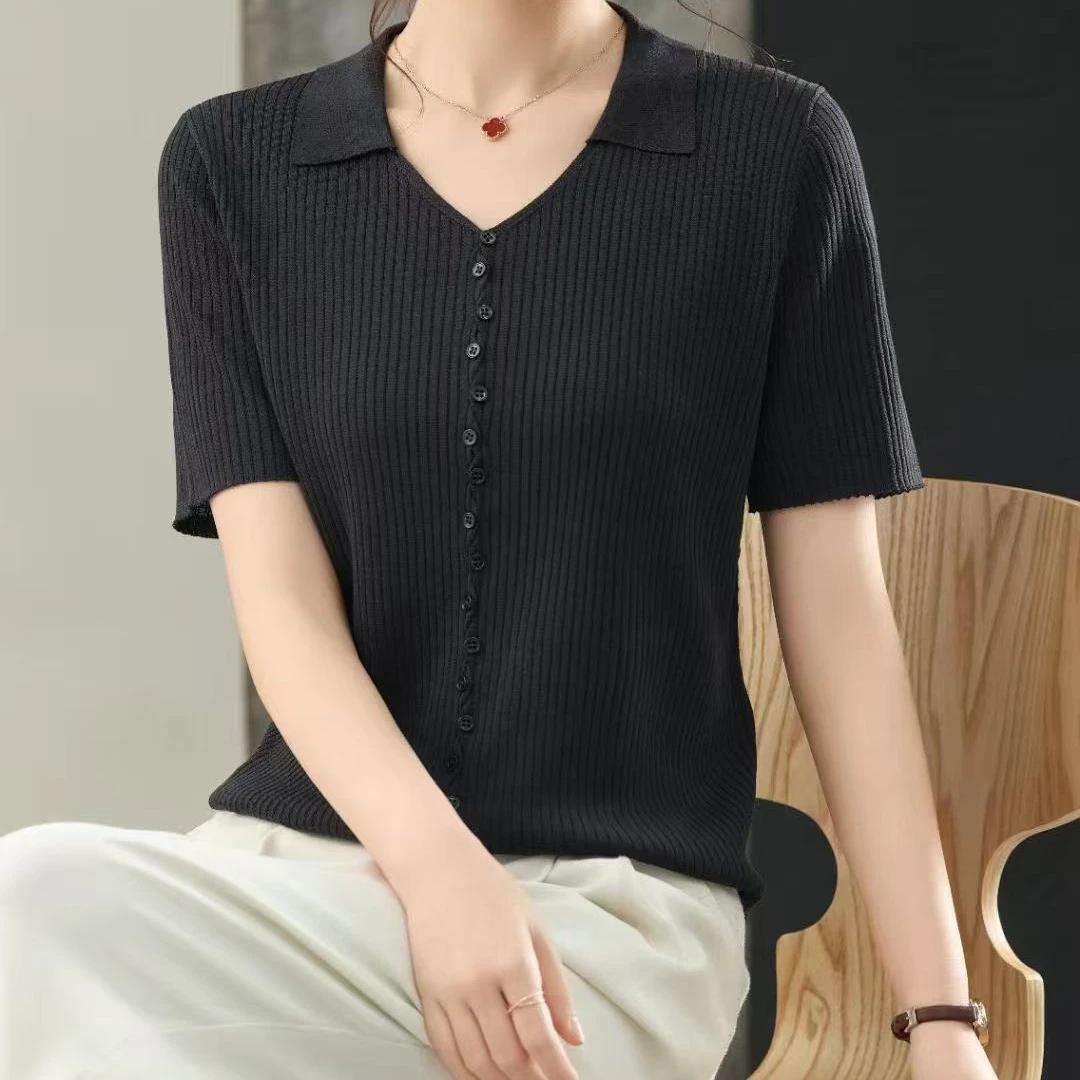 夏季女显瘦针织短袖洋气POLO领QFS2899