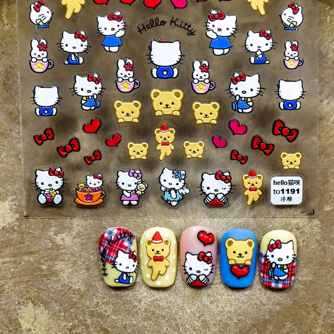 新款可爱少女hellokitty浮雕美甲贴纸唯美防水学生小黄熊指甲贴纸