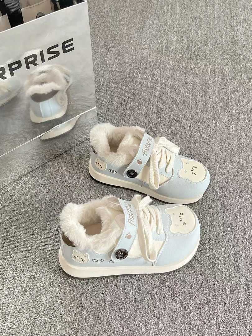 冬季保暖二棉女鞋厚底小白鞋女款2025新款加绒板鞋面包鞋