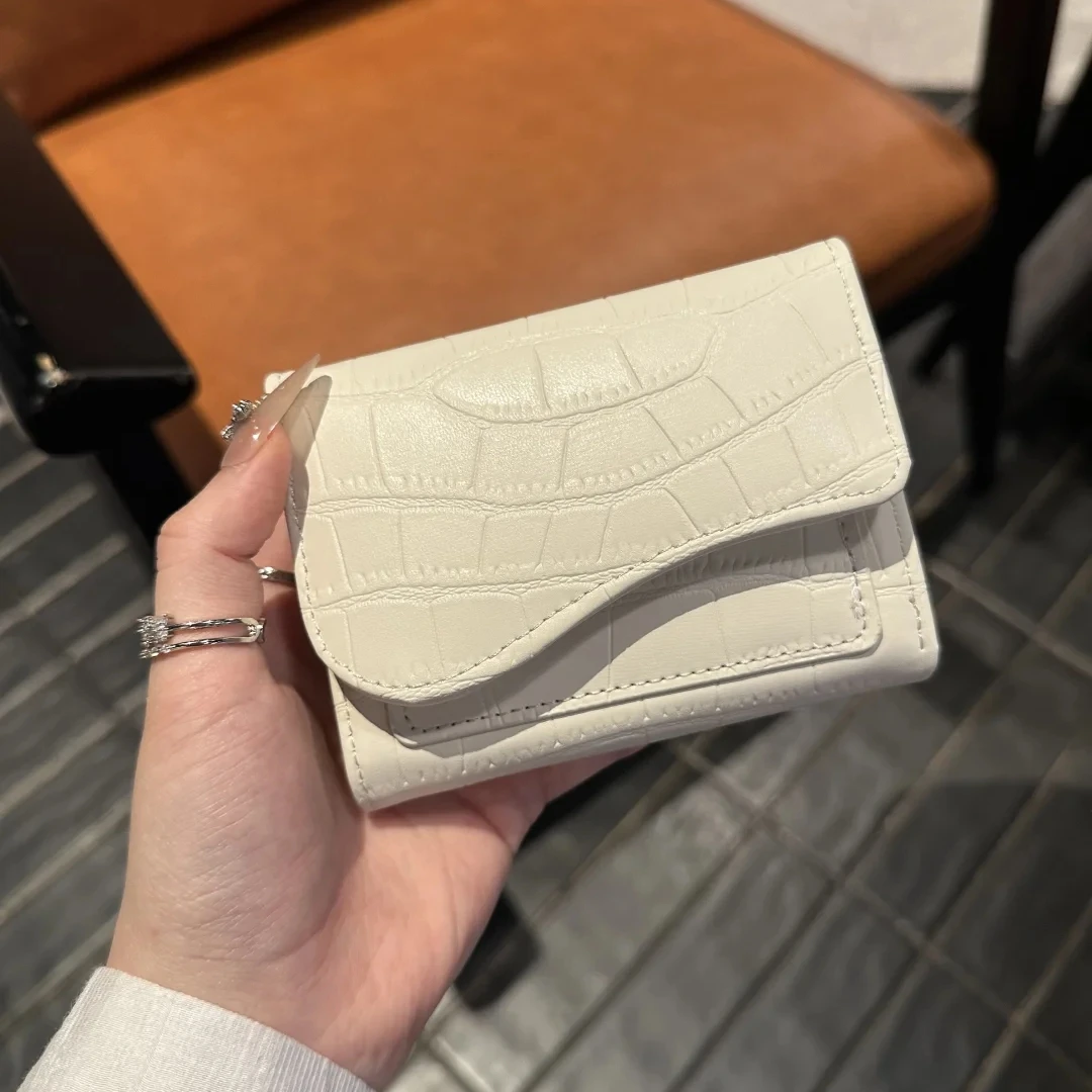 韩系石头纹短款钱包多功能卡包新款时尚ins可折叠多卡位皮革钱夹