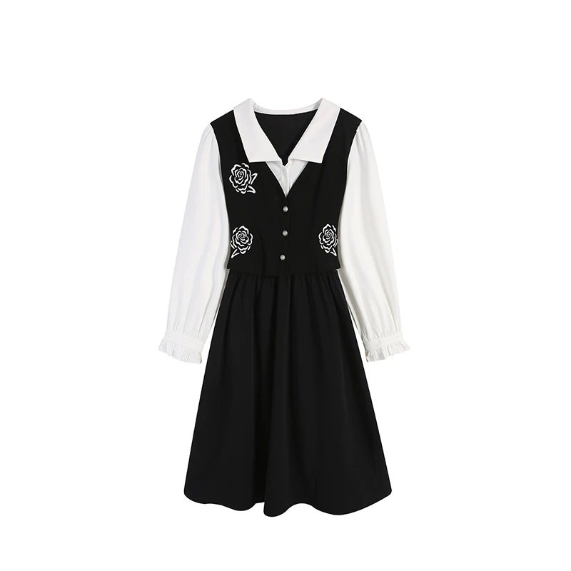 黑拼杏连衣裙ZL103839