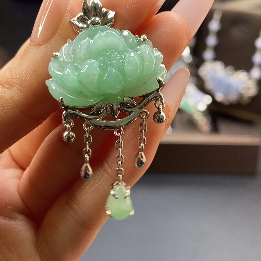 颈饰银S925镶嵌翡翠17666