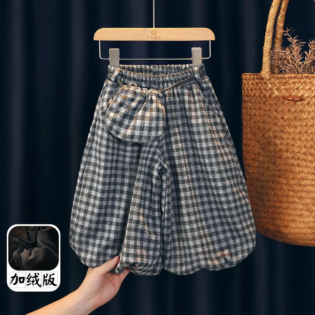 女童加绒裤子2025新款秋冬季小女孩洋气好看休闲裤儿童花苞灯笼裤