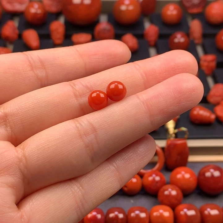 南红玛瑙未镶嵌圆珠对珠7MM