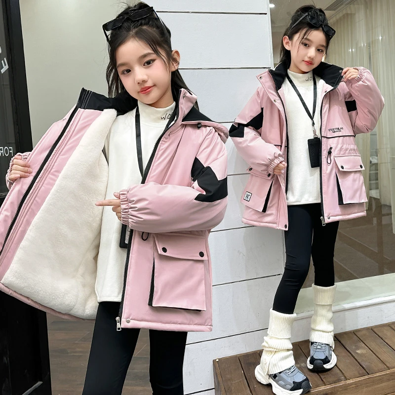 女童冬装加绒加厚派克服外套2025新款儿童洋气棉衣女大童冬季棉服