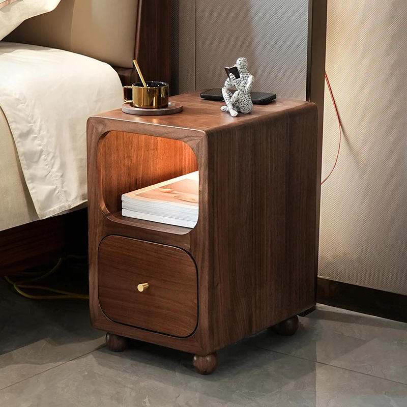致典北美黑胡桃木床头柜子实木床边柜现代简约家用卧室置物柜边柜