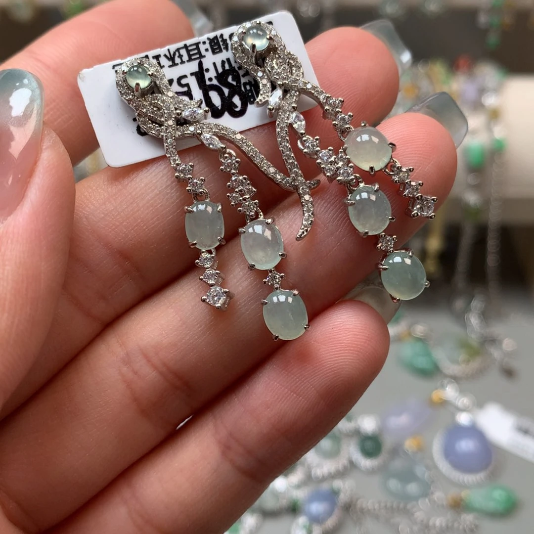 翡翠银S925镶嵌吊坠(不含链)耳钉