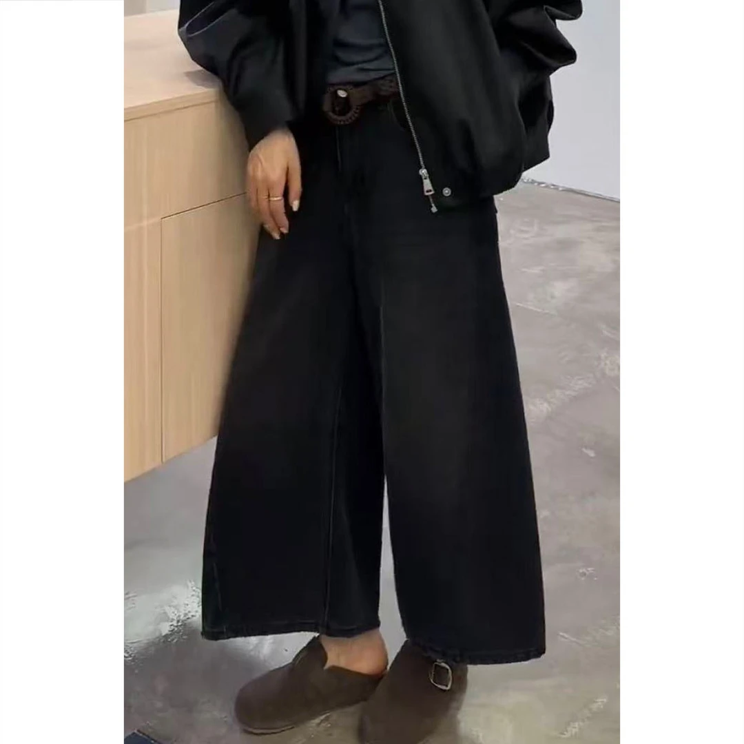 牛仔裤女士2025年秋季新款爆款裤子显瘦高腰九分裤时尚宽松阔腿裤