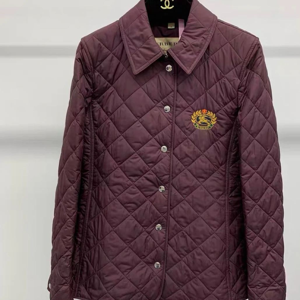 99新 BURBERRY/博柏利 紫色战马徽标菱格棉服/M码/B02314