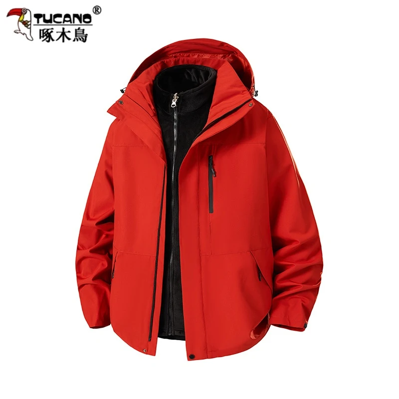 TUCANO/啄木鳥秋冬加绒加厚户外冲锋衣外套男女连帽三合一登山服