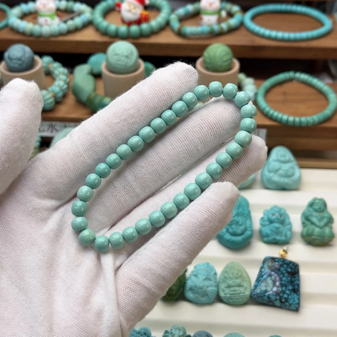 绿松石未镶嵌珠宝奇石精品老型手串