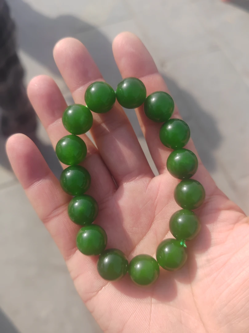 云之端珠宝辣菠菜绿手串卡14mm