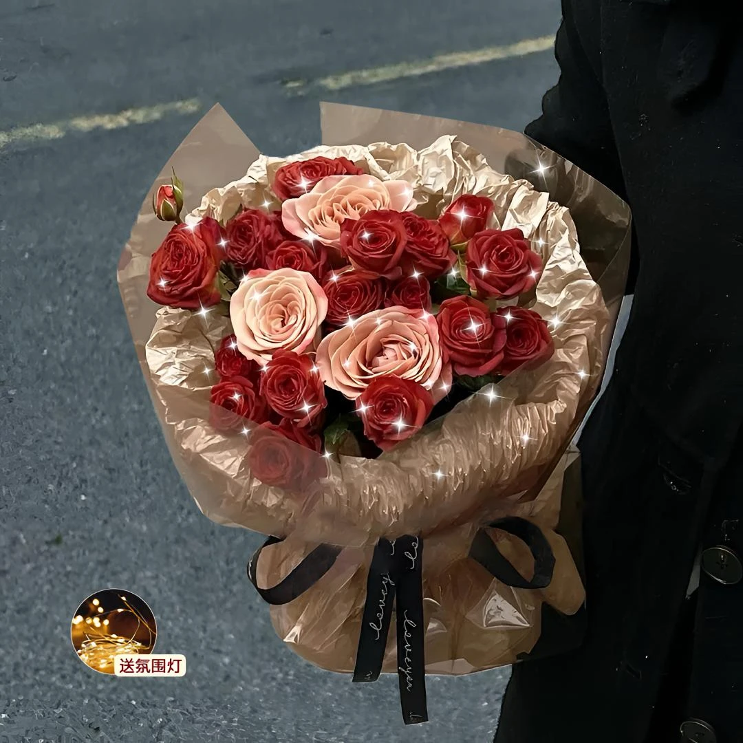 见面小惊喜❤送灯带【唯一】3朵玫瑰花束送女朋友老婆闺蜜约会惊喜浪漫礼物鲜花花束小时达同城配送