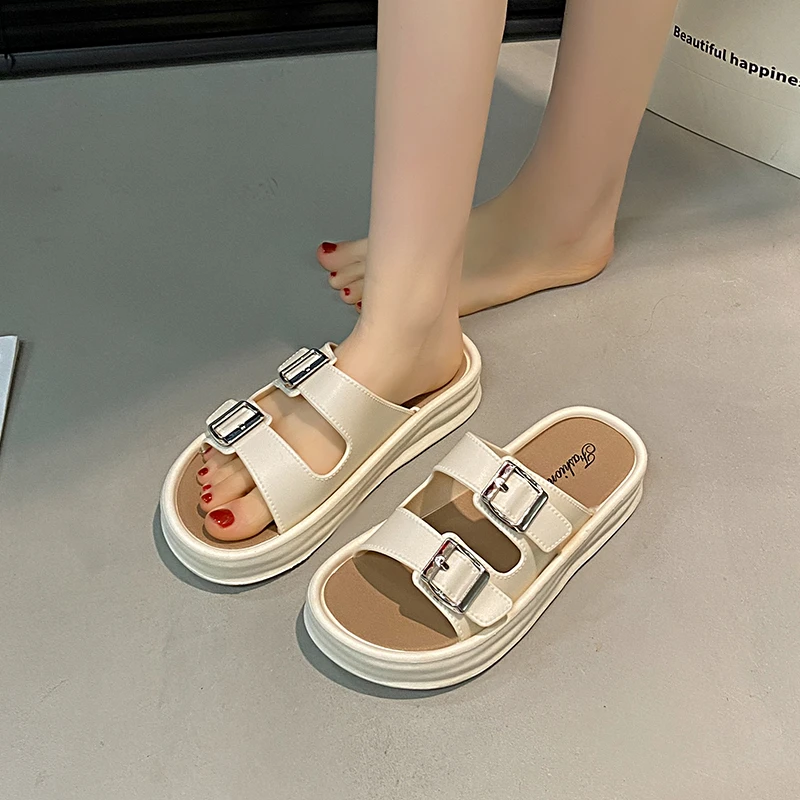 防滑夏季一字拖凉鞋皮带扣仙女风网红休闲沙滩凉拖鞋软底ins外穿