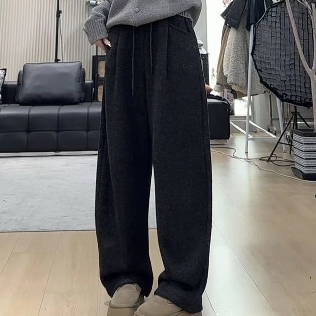 冬季加绒加厚慵懒风高腰显瘦百搭弯刀休闲裤
