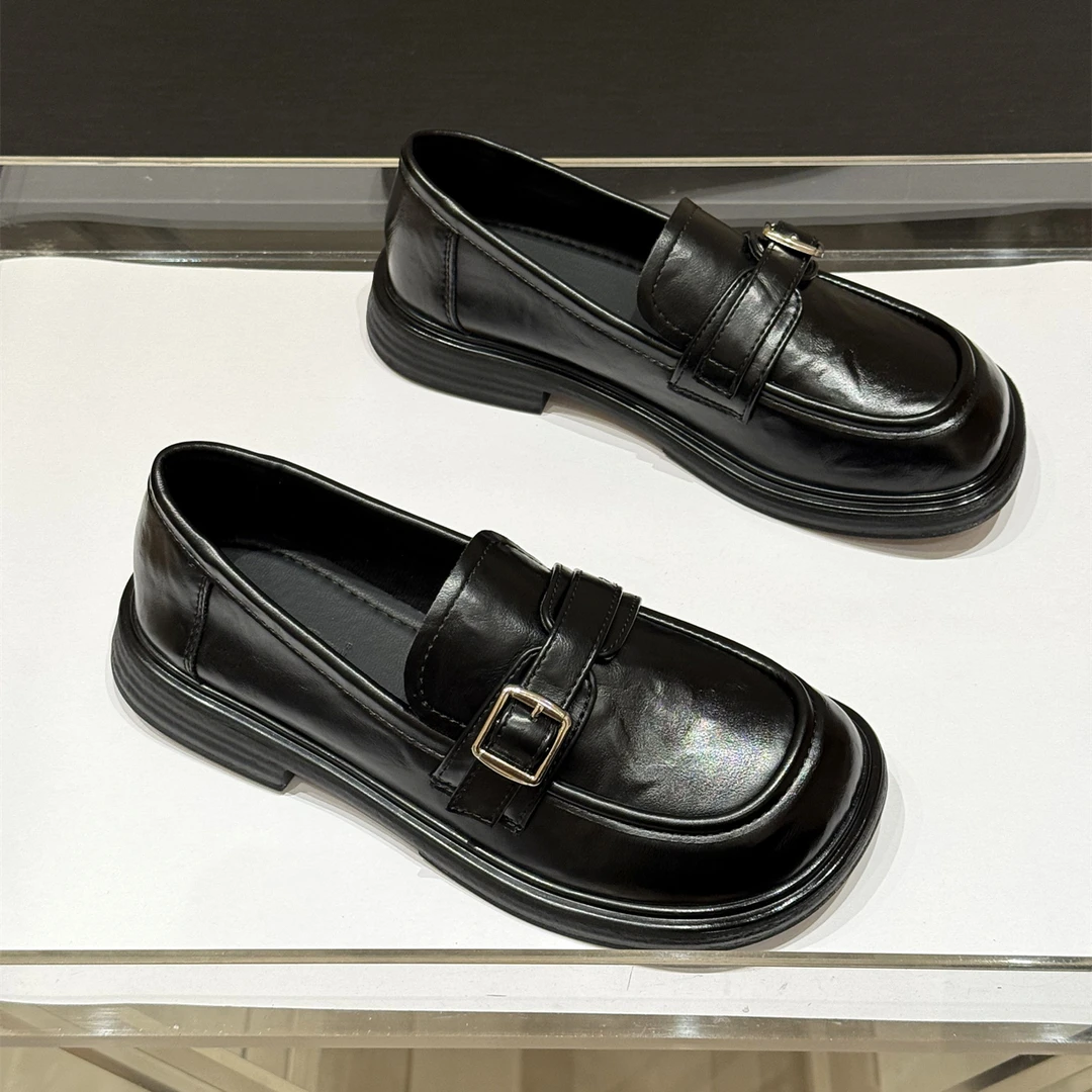 英伦厚底增高一脚蹬乐福鞋单鞋女2025新款秋复古洋气日系jk小皮鞋