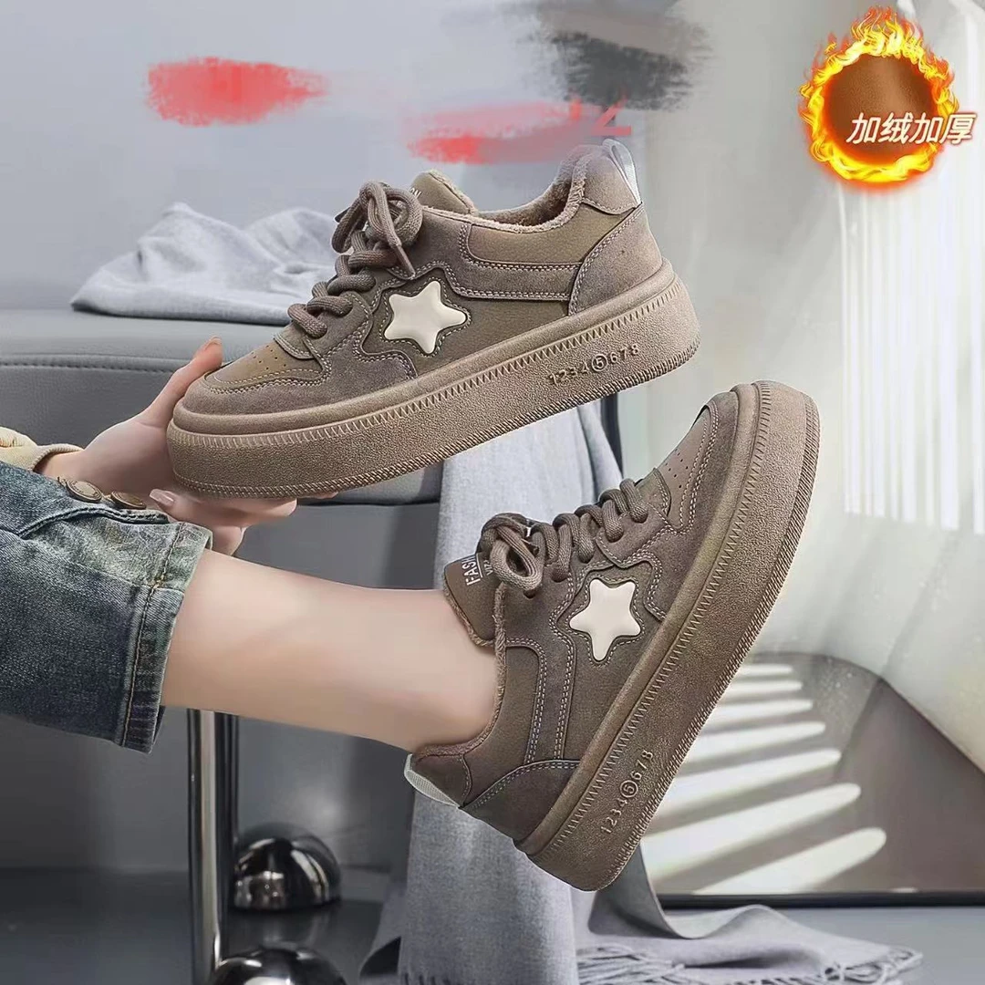 加绒校园风高颜值星星女韩版百搭厚底休闲运动复古鞋2602