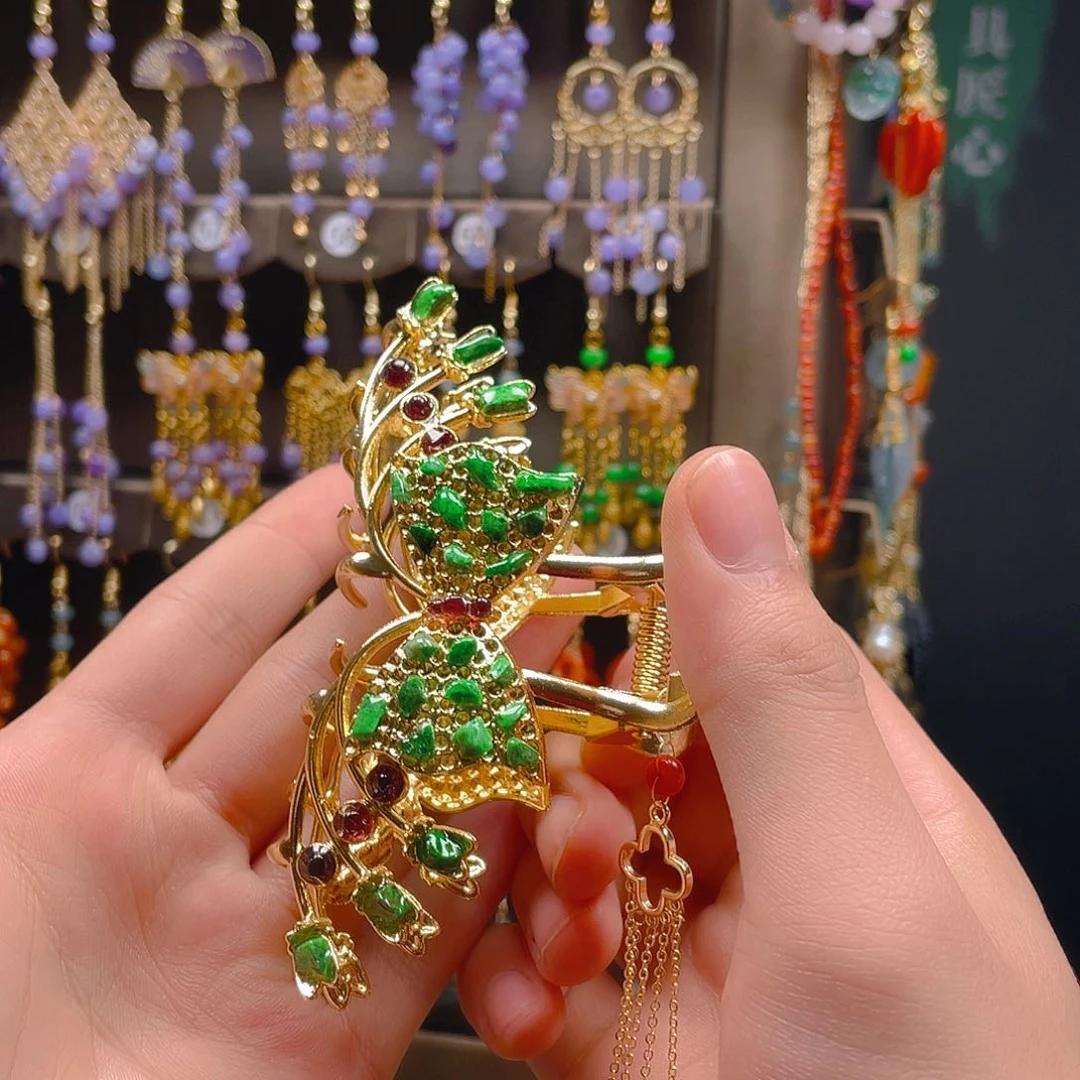 翡翠耳饰合金翡翠