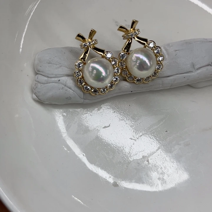 银S925镶嵌耳饰海水珍珠7-8mm