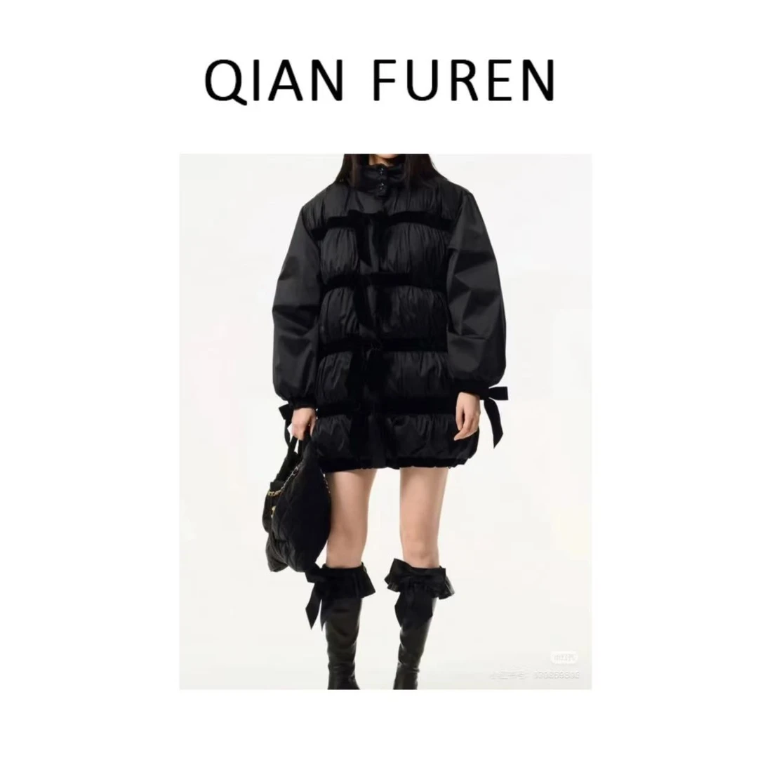 【丝绒蝴蝶结】25k丝绒蝴蝶结花苞立领羽绒外套