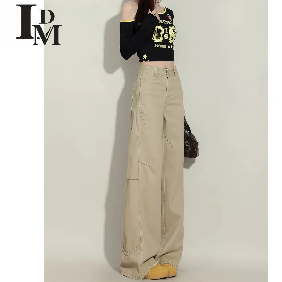 LDM/靓迪梦卡其色高腰白色阔腿牛仔裤女新款新款2025洋气百搭女装